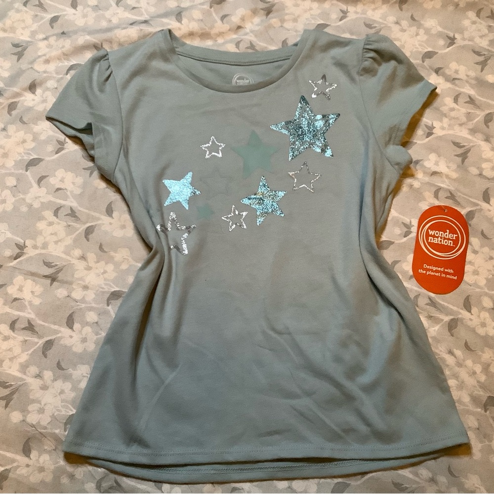 wonder nation Light Sage Short Sleeve Tee with Glitter Stars Y2K vibes